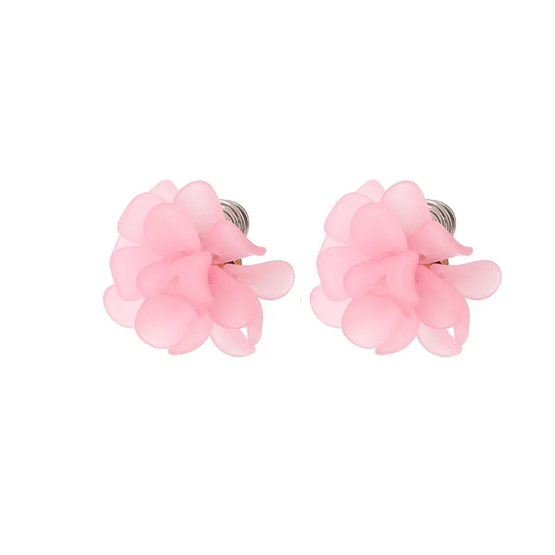 Elegant Pink Acrylic Flower Petal Stud & Clip On No Piercing French Fairy Forest Handmade Earrings