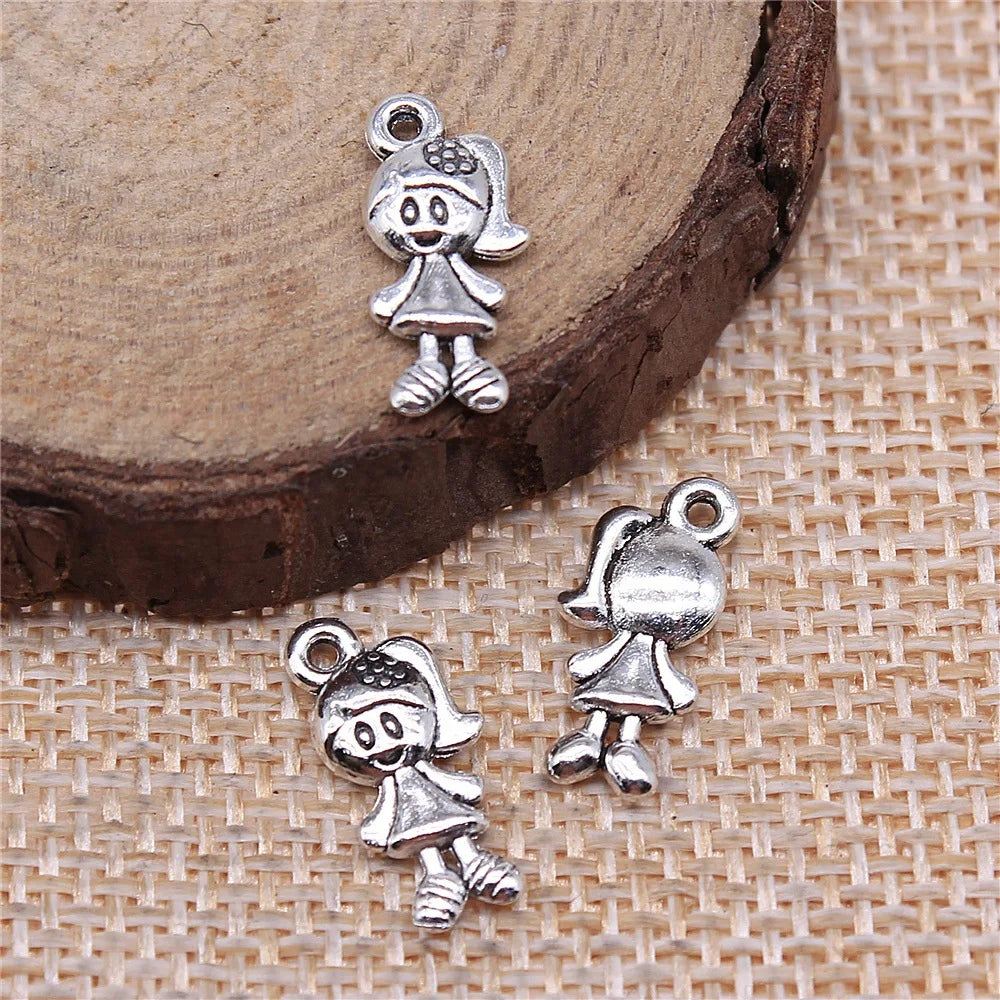 15x7mm 0.6g Antique Silver Zinc Alloy Little Girl Charm Pendant for DIY Bracelet Necklace Jewelry