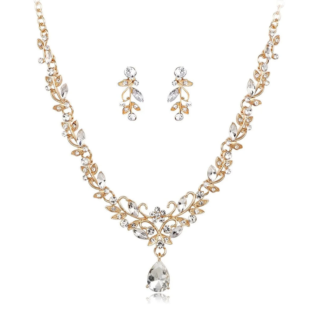 Luxury Bridal Rhinestone Crystal Water Drop Necklace And Earrings Jewelry Set For Wedding Party Banquet Gift