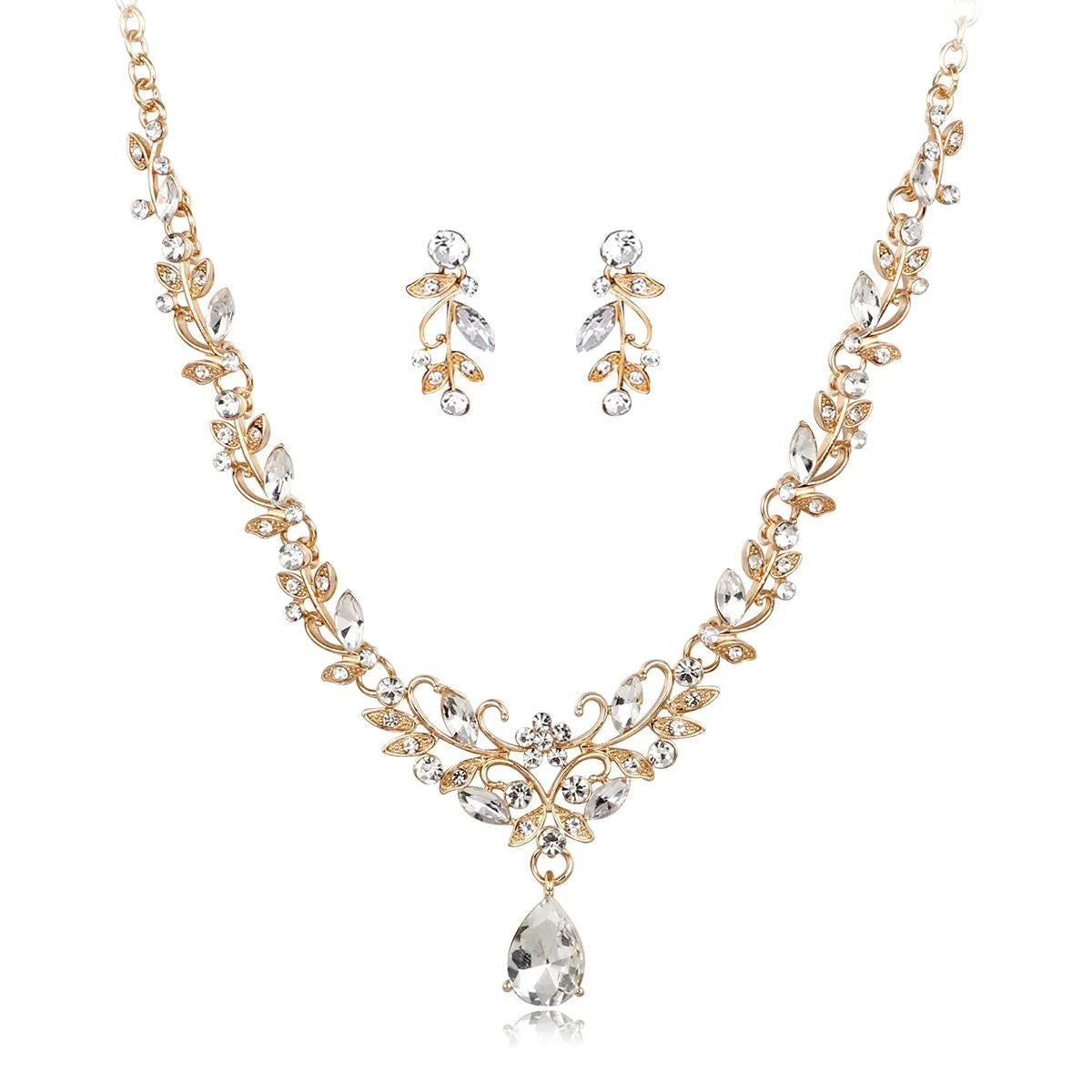 Luxury Bridal Rhinestone Crystal Water Drop Necklace And Earrings Jewelry Set For Wedding Party Banquet Gift