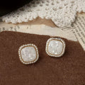 Vintage 14K Gold Plated Copper White Shell Geometric Square Drop Earrings For Women