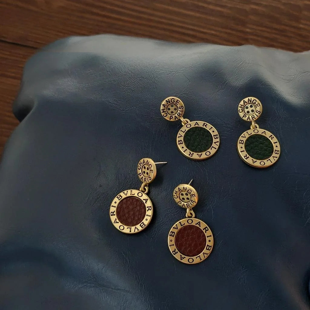 Vintage Alloy Geometric Round Drop Earrings Distressed Niche Fashion Jewelry