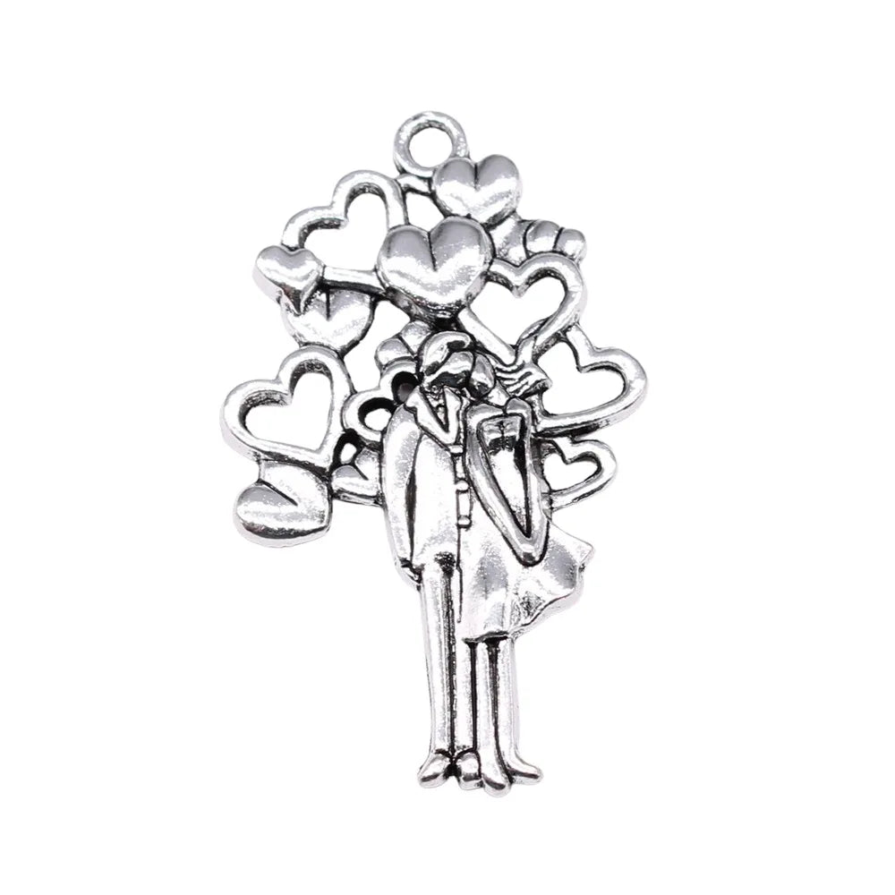 45x26mm 6.45g Multi Color Zinc Alloy Newlywed Couple Heart Angel Charm Pendant for DIY Jewelry Making