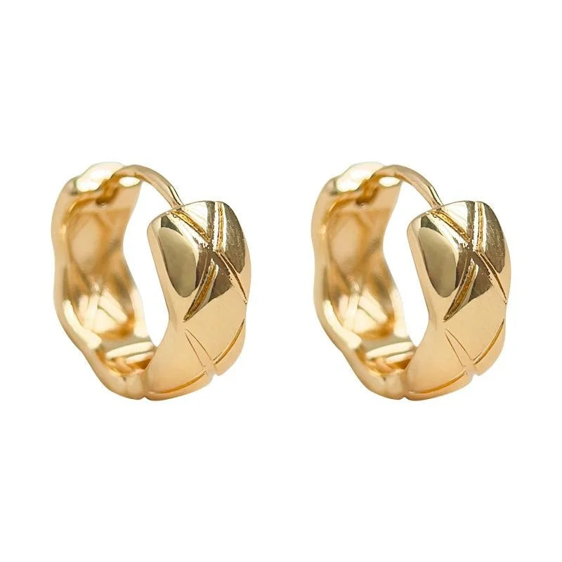 14K Gold Plated Copper Geometric Round Stud Earrings Minimalist Commuter Fashion