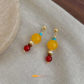 Ethnic Style Copper Red Agate Topaz Geometric Tassel Drop Earrings