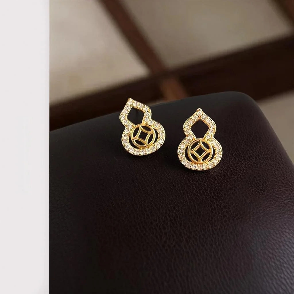 Light Luxury Gourd Micro Pave Zircon Copper Stud Earrings For Women