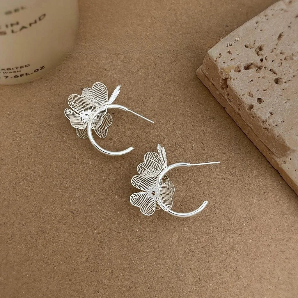 Vacation Style Hollow 3D Geometric Flower Copper Drop Earrings