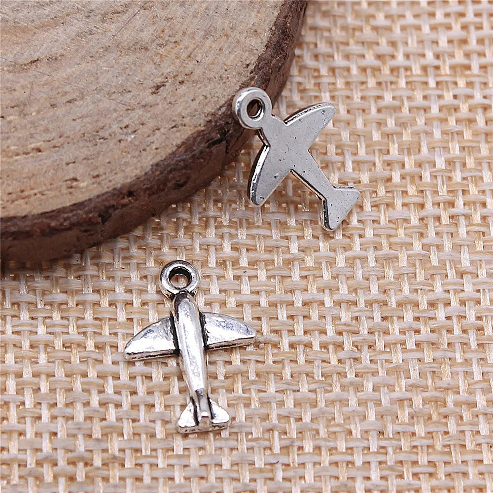 11x15mm 0.5g Antique Silver Zinc Alloy Airplane Charm Pendant for DIY Travel Theme Jewelry Making
