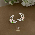 Sweet Tulip Moon Stud Earrings, Copper With High Luster Pearl, Elegant Designer Floral Jewelry