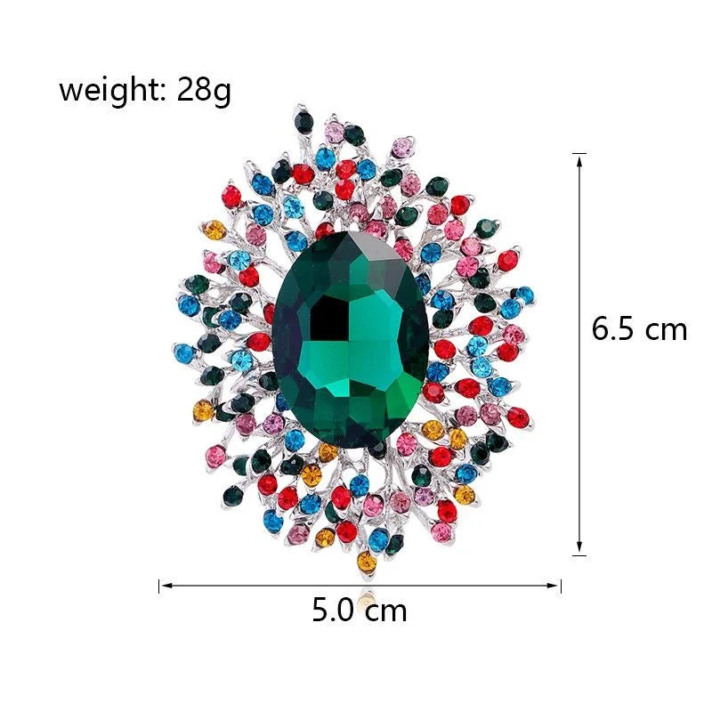 Luxury Blue Crystal Sunburst Brooch With Multicolor Rhinestones, Elegant Lapel Pin Corsage Gift