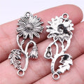 38x15mm 2.4g Antique Silver Zinc Alloy Flower Connector Charm Pendant for DIY Jewelry Making