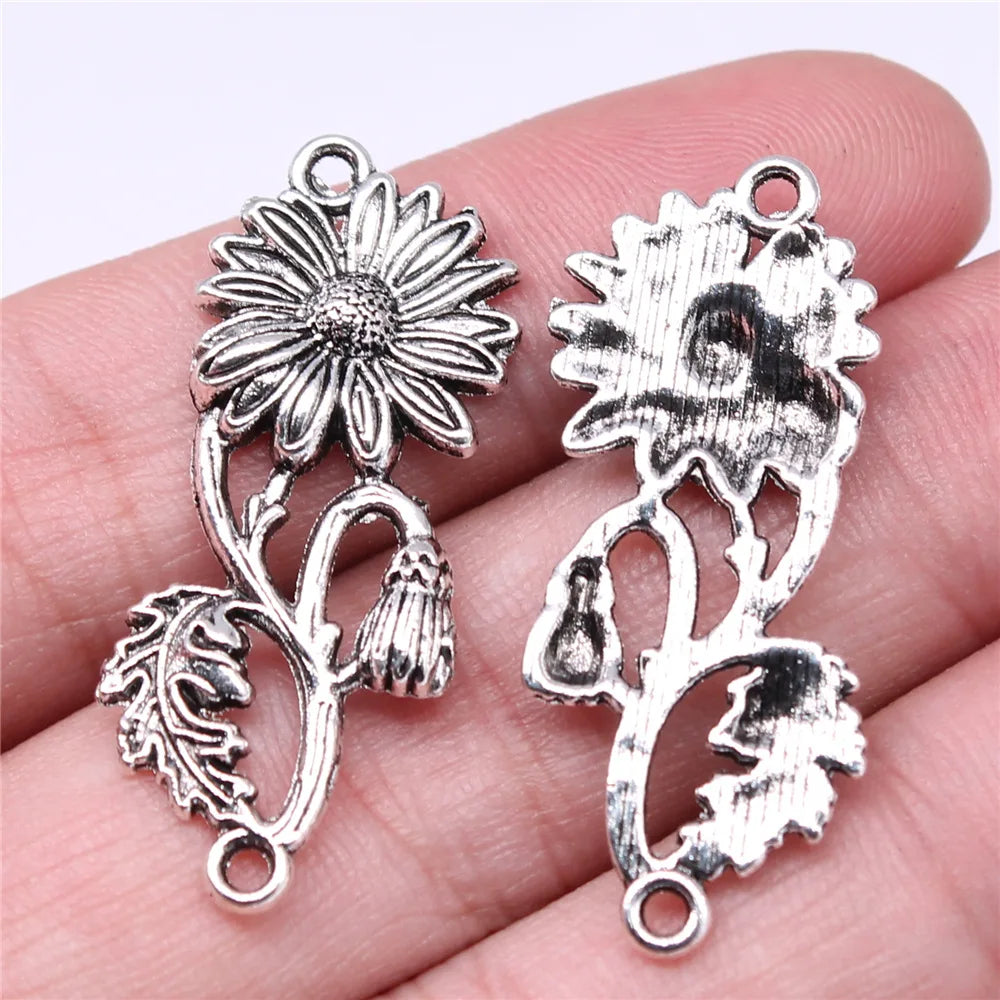 38x15mm 2.4g Antique Silver Zinc Alloy Flower Connector Charm Pendant for DIY Jewelry Making