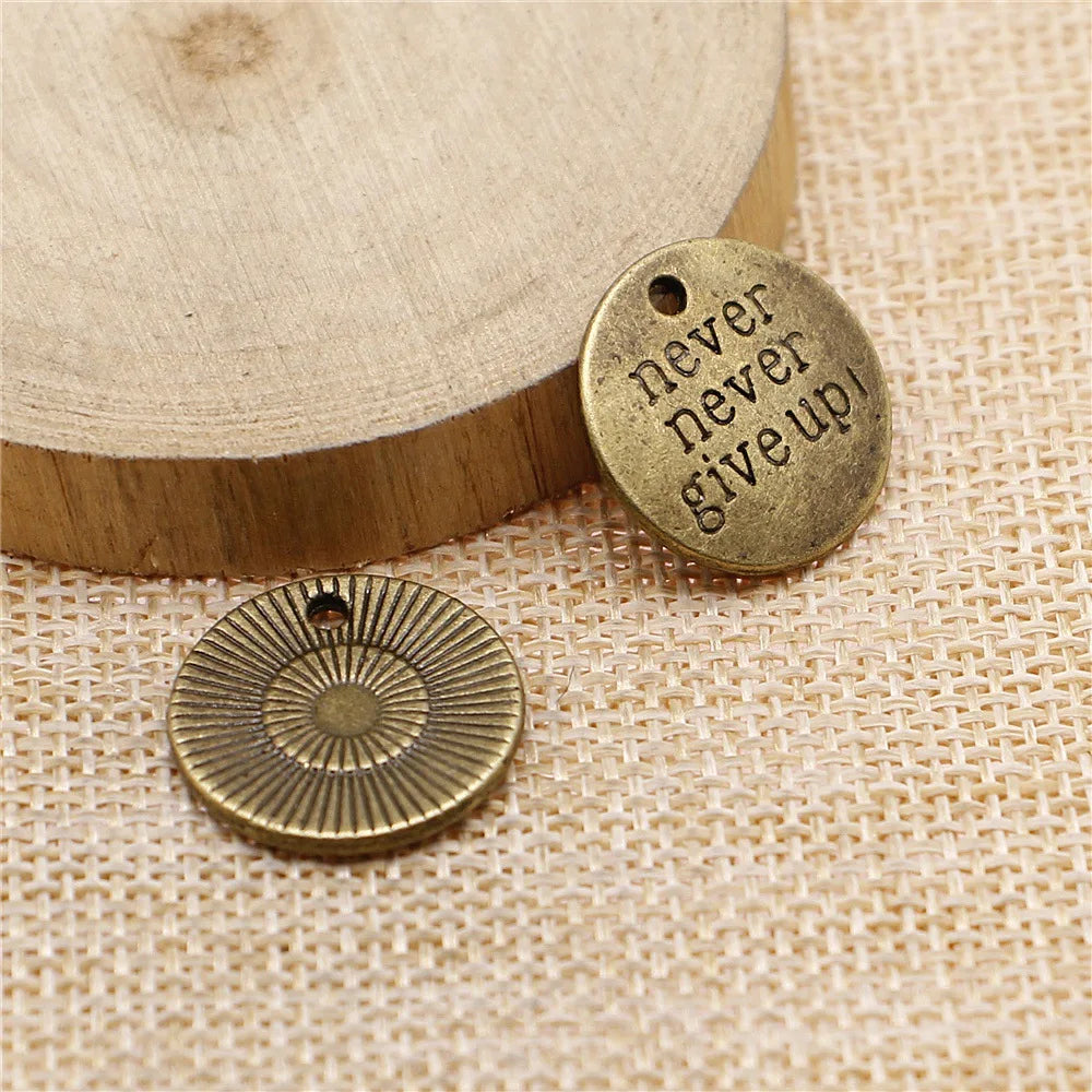 20mm 3g Zinc Alloy never never give up Word Tag Letter Charm Pendant for DIY Bracelet Necklace