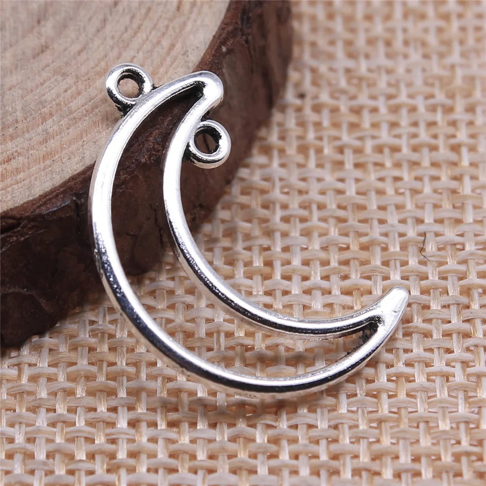 26x17mm 1g Antique Silver Zinc Alloy Moon Connector Charm for DIY Bracelet Necklace Jewelry Making