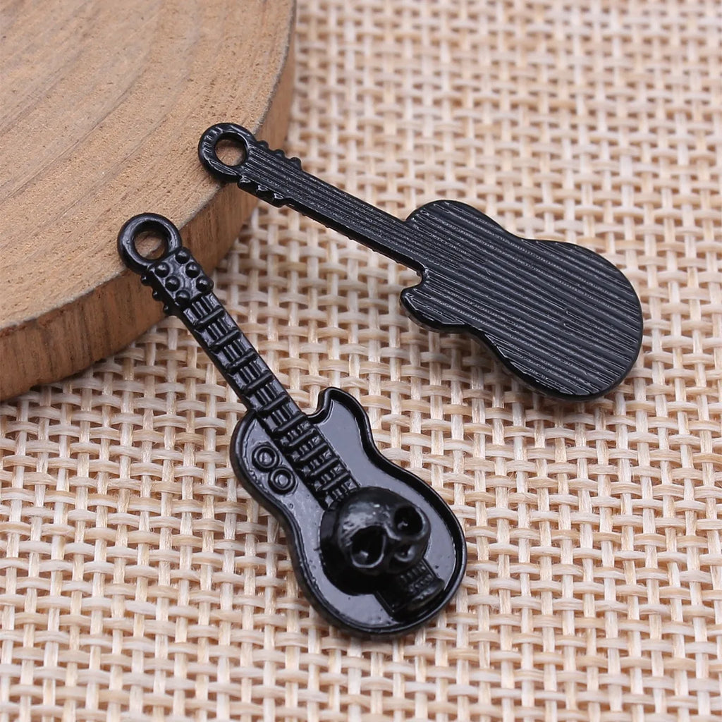 31x11mm 1.8g Multicolor Zinc Alloy Skull Guitar Charm Pendant for DIY Jewelry Making Accessories