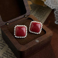 French Vintage Burgundy Geometric Square Zinc Alloy Stud Earrings For Women