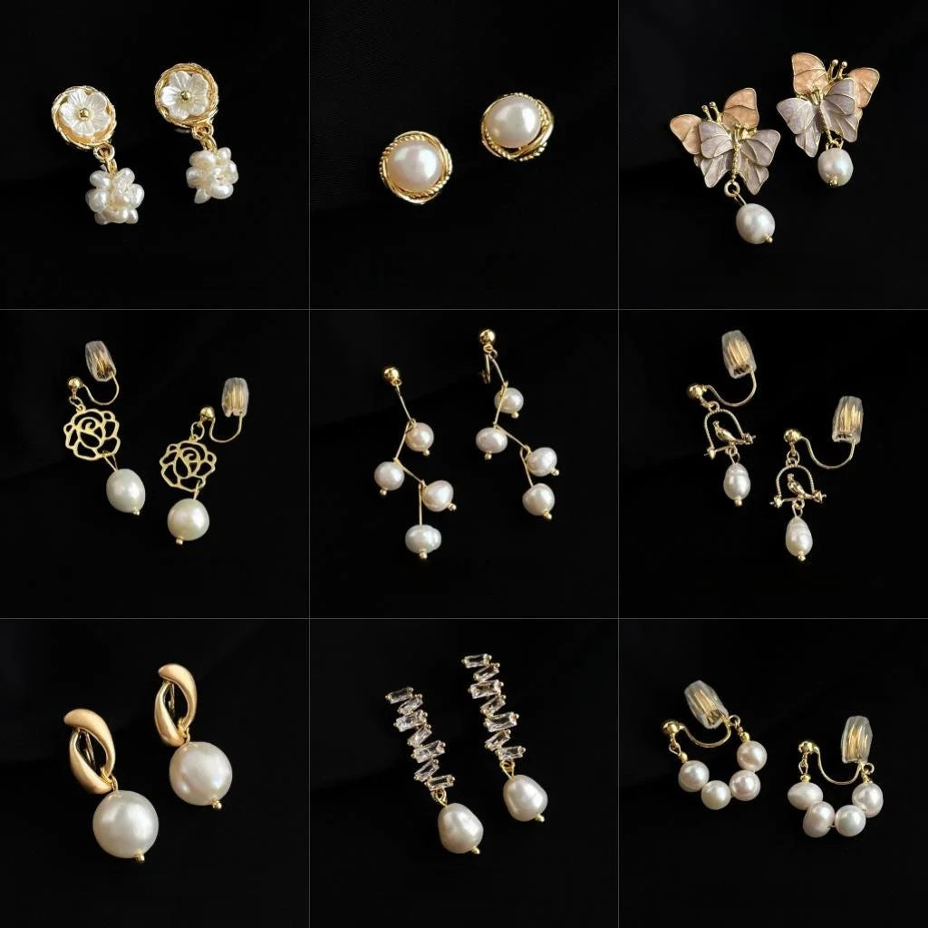 Elegant Copper Freshwater Pearl Double Spiral Clip On Drop Earrings Gold Plated Painless Non Pierced