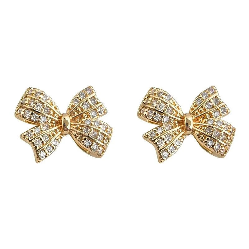 Light Luxury Micro Pave Zircon Bow Stud Earrings Eco-Friendly Copper Cute Minimalist Jewelry
