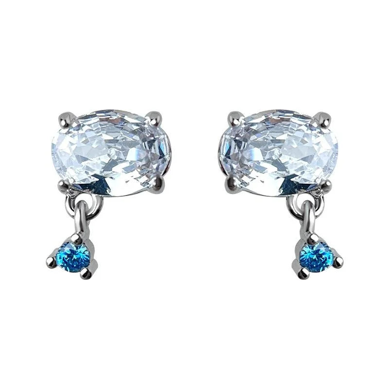 Mini Geometric Zircon Copper Drop Earrings Silver Plated Round Oval Vacation Style Jewelry