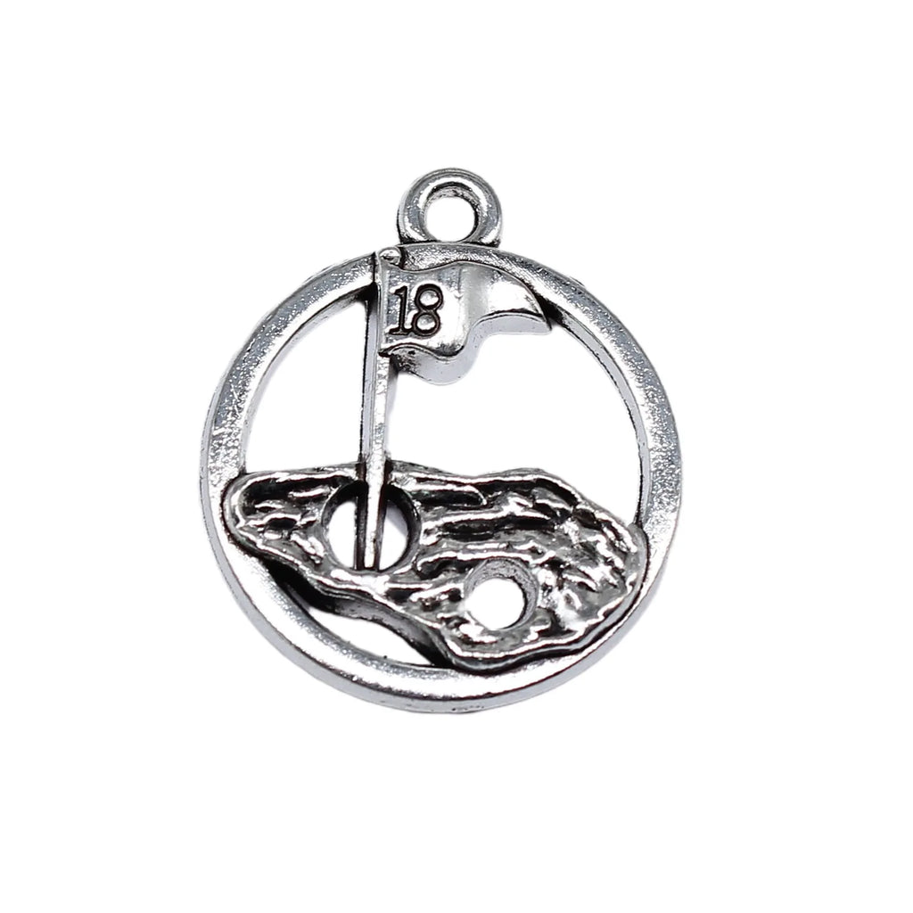 22x19mm 2.4g Antique Silver Zinc Alloy Golf 18 Hole Flag Charm Pendant for Sports Jewelry Making