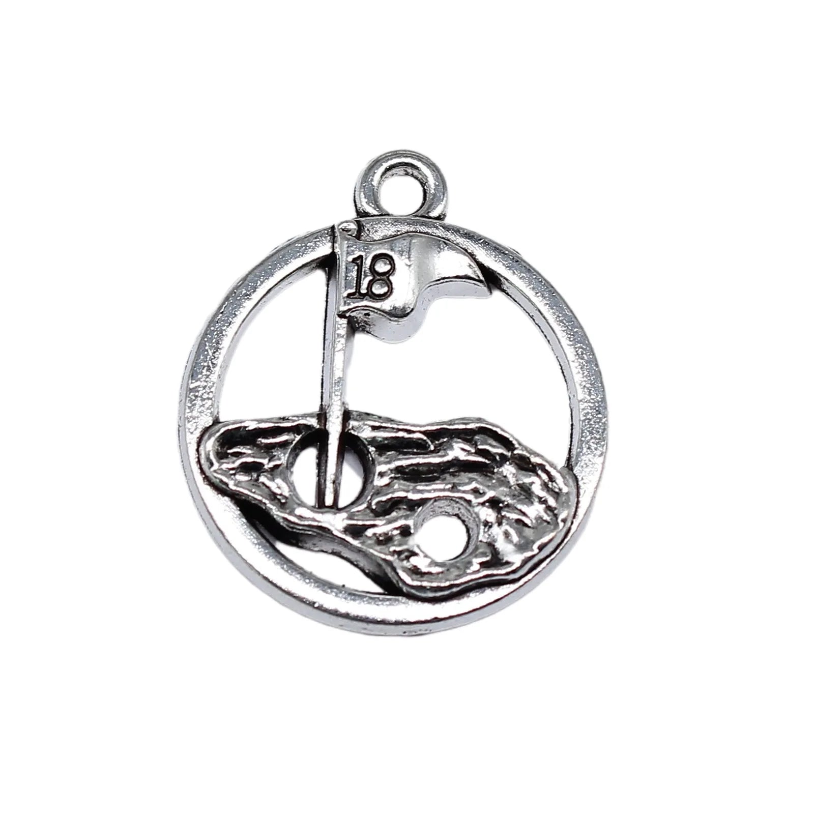 22x19mm 2.4g Antique Silver Zinc Alloy Golf 18 Hole Flag Charm Pendant for Sports Jewelry Making