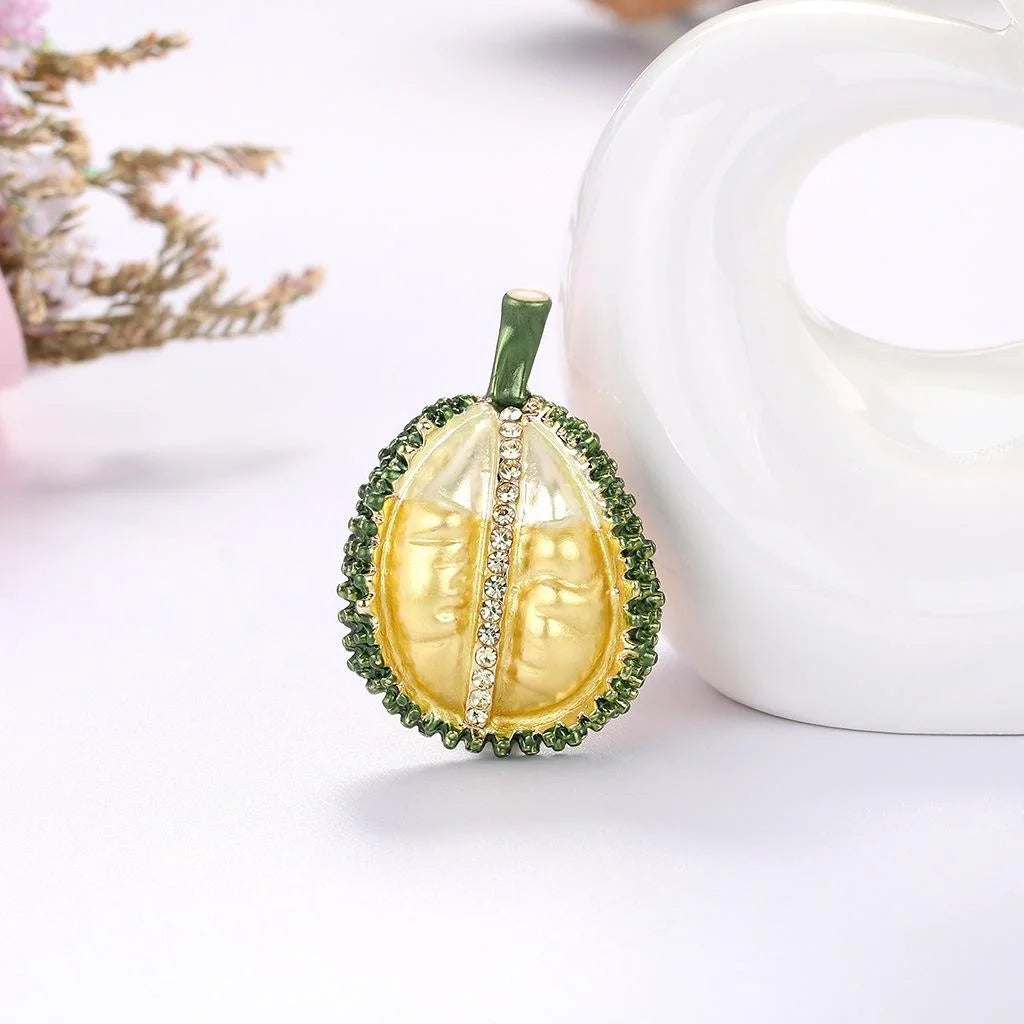 Luxury Enamel Durian Fruit Brooch With Rhinestone Accents, Cute Alloy Lapel Pin Corsage Gift For Women