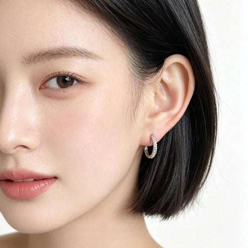 Sweet Cool Micro Pave Zircon Geometric Hoop Earrings Eco-Friendly Copper Minimalist Daily Jewelry