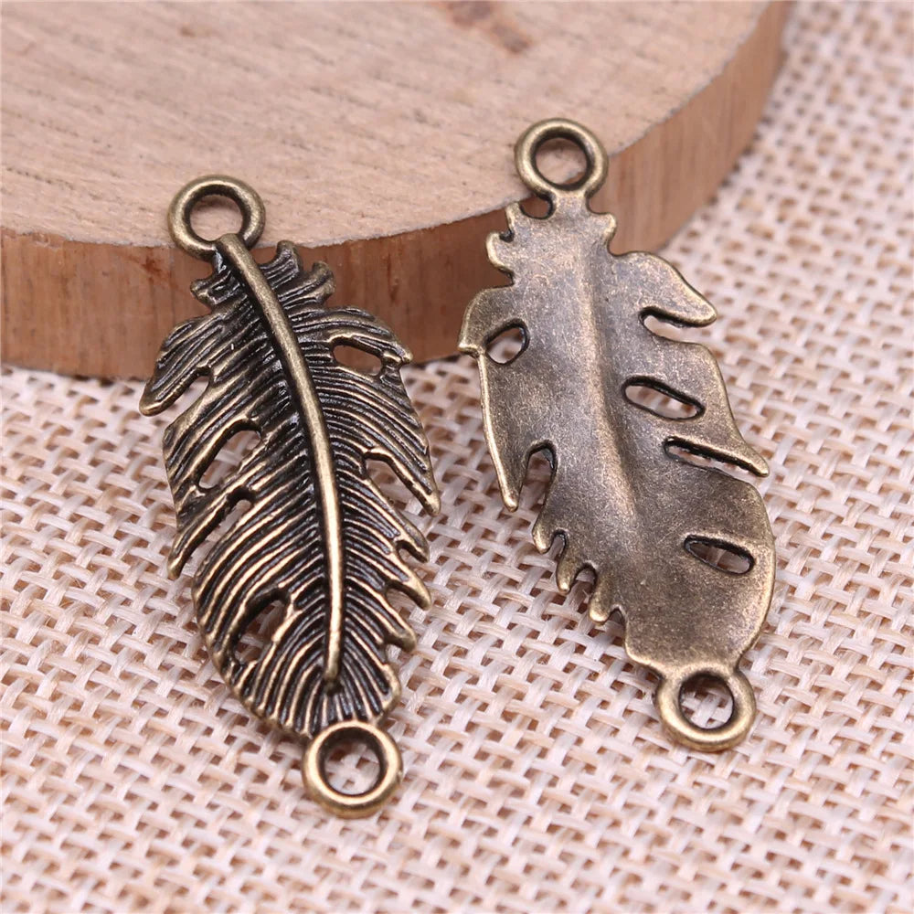 35x14mm 1.8g Multicolor Zinc Alloy Feather Connector Charm for DIY Bracelet Necklace Making