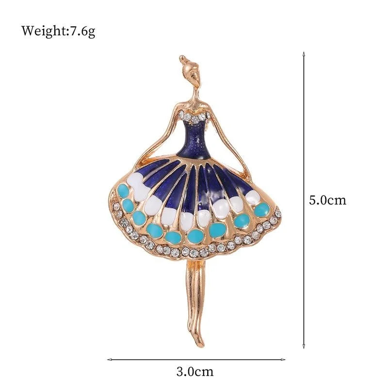 Elegant Ballet Girl Alloy Enamel Rhinestone Brooch, Red Dress Dancer Lapel Pin Corsage Suit Accessory Gift