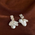 Forest Style Handmade Acrylic Flower Petal Zircon Copper Drop Earrings With Silver Plated Pins