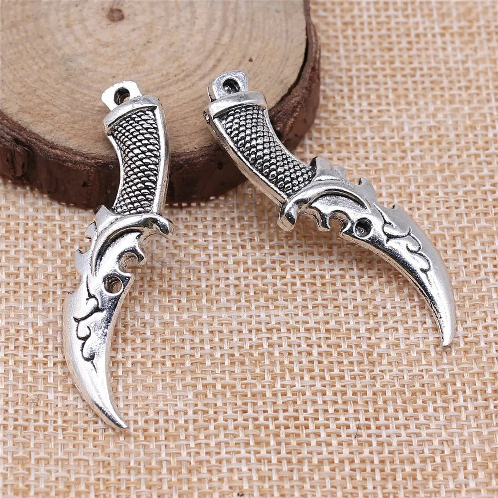 50x12mm 6.9g Antique Silver Zinc Alloy Knife Charm Pendant for DIY Tool Theme Jewelry Making