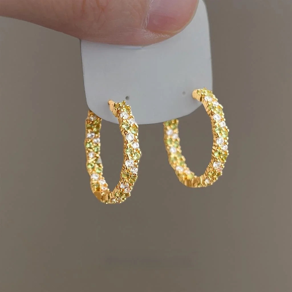 Light Luxury Forest Style Micro Pave Colorful Zircon Geometric Round Copper Drop Earrings