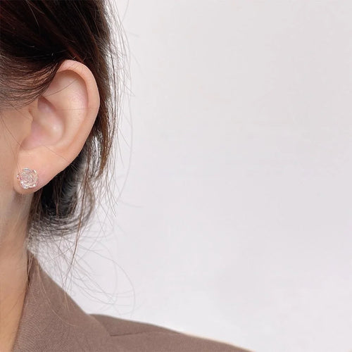 Transparent Colorful Resin Rose Flower Stud Earrings With Silver Plated Pins, Summer Jewelry