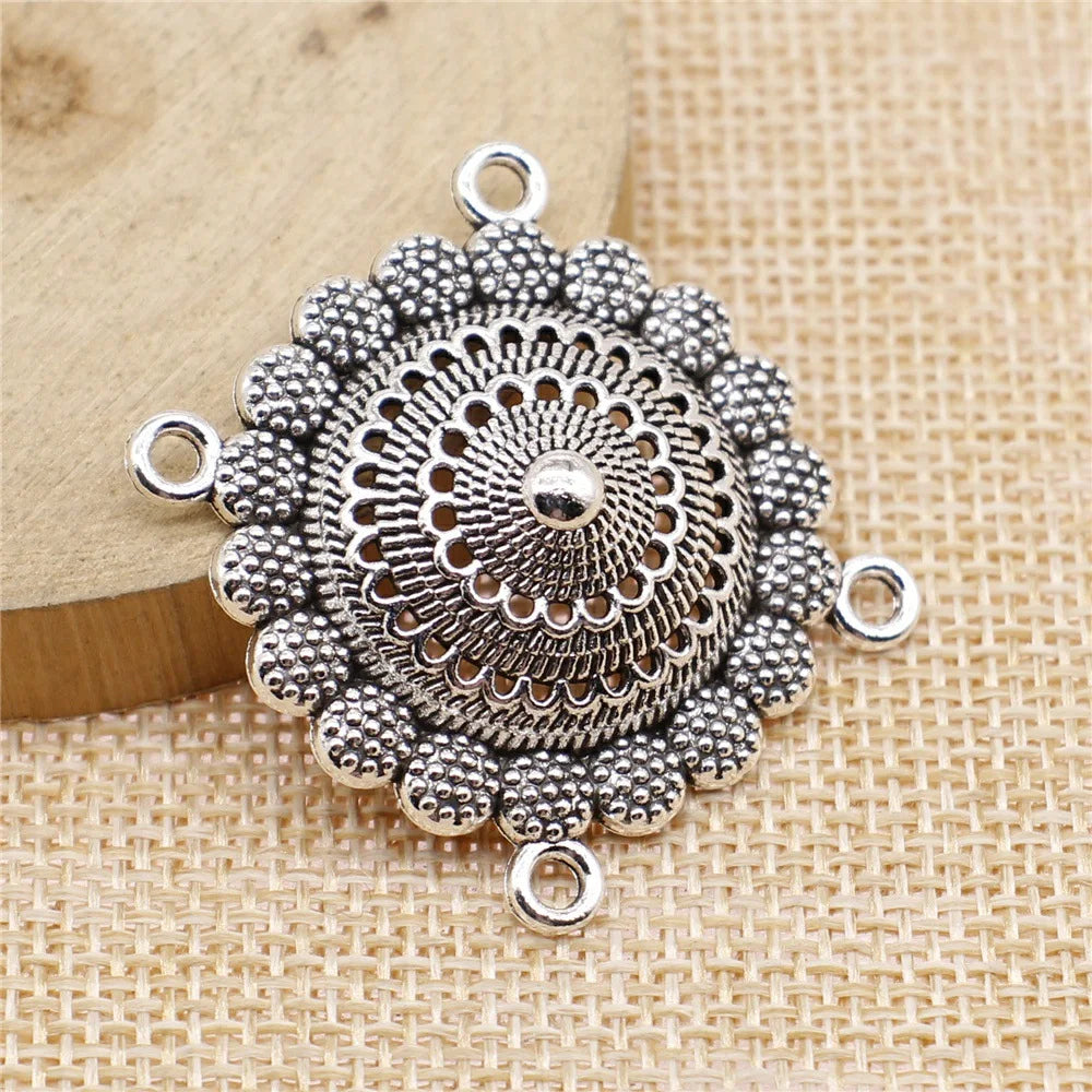 34x35mm 5.1g Antique Silver Zinc Alloy Four Hole Body Chain Connector Charm for DIY Body Jewelry Making