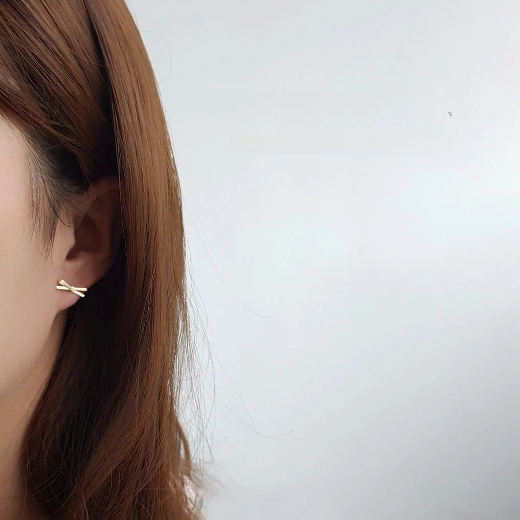 Korean Style Mini Bow Stud Earrings Matte Gold Plated Copper Simple Jewelry