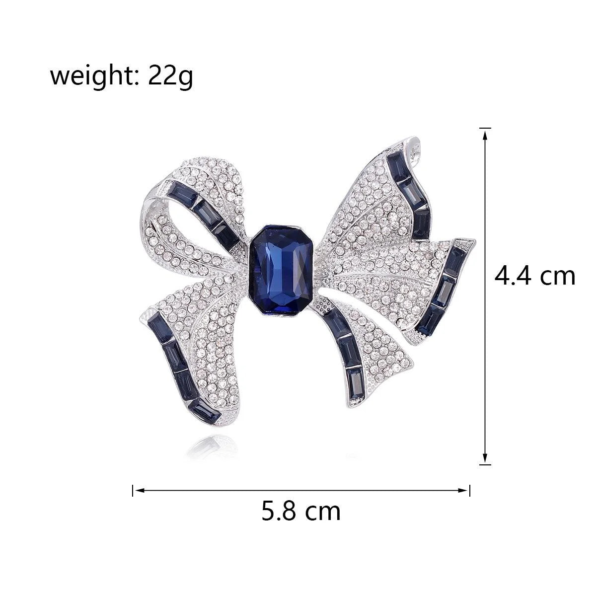 Luxury Rhinestone Bow Brooch With Blue Zircon Center, Elegant Alloy Lapel Pin Corsage Suit Accessory Gift