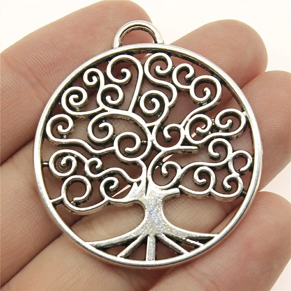 47x42mm 11g Antique Silver Zinc Alloy Round Tree of Life Charm Pendant for DIY Necklace Making