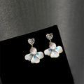 14K Plated Iris Flower Drop Earrings With Micro Pave Zircon And Glass Pearl Sweet Floral Jewelry