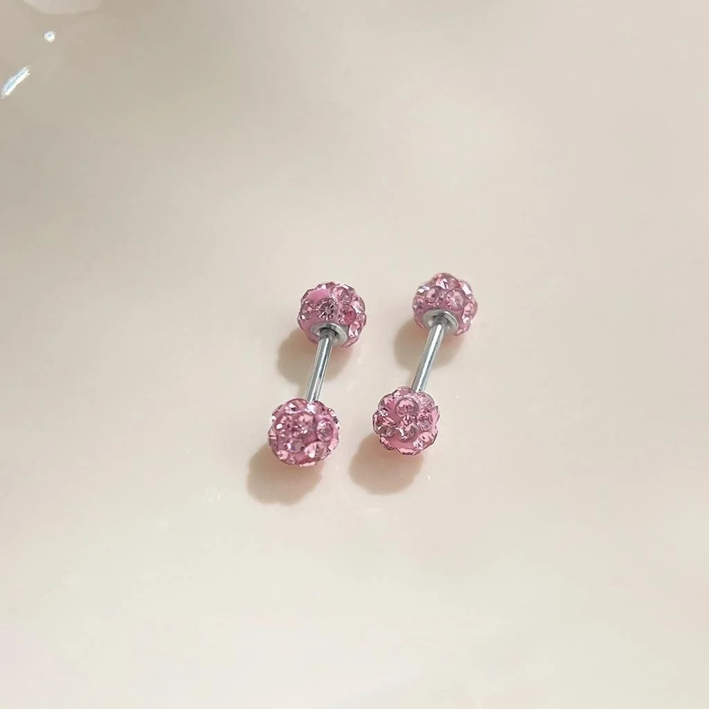 Stainless Steel Colorful Rhinestone Ball Stud Earrings Personalized Geometric Cartilage Jewelry