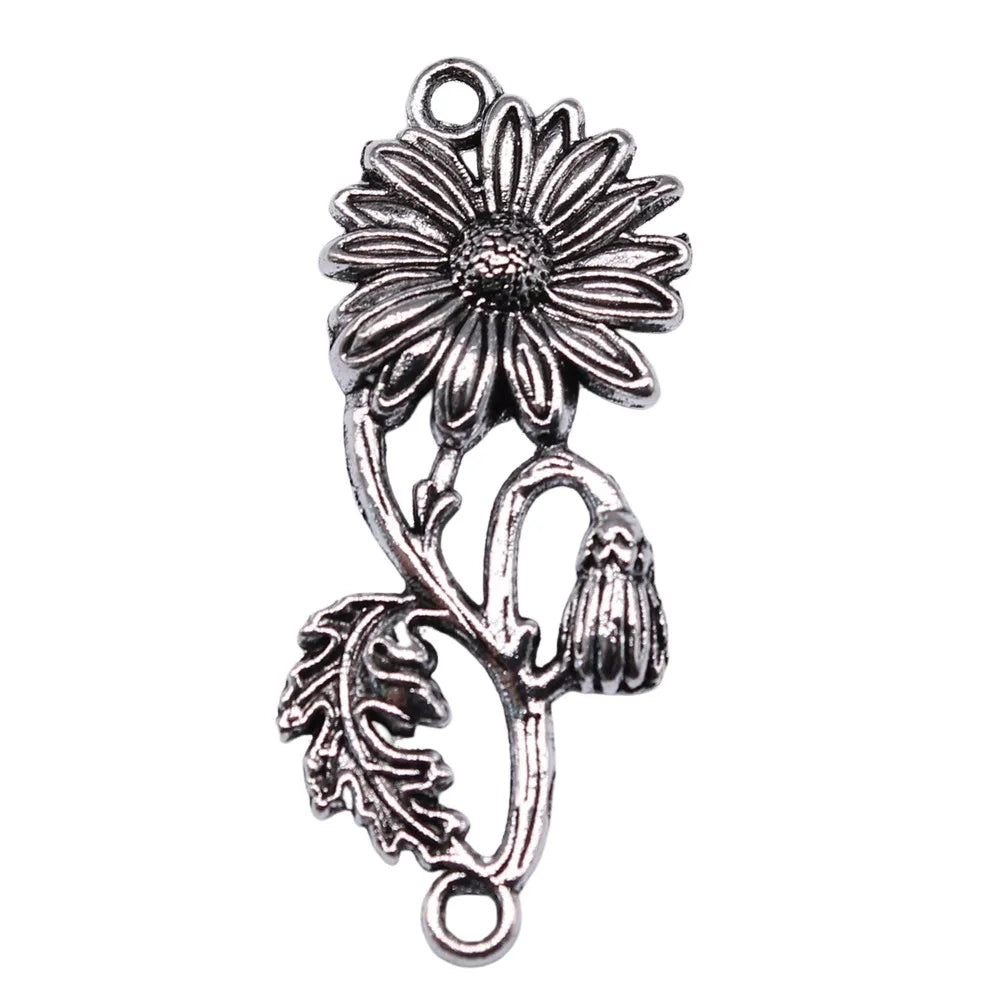 38x15mm 2.4g Antique Silver Zinc Alloy Flower Connector Charm Pendant for DIY Jewelry Making