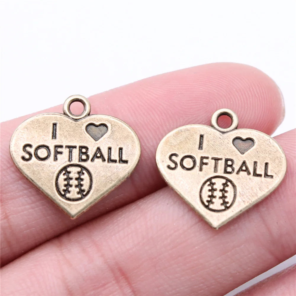 19x18mm 1.85g Multicolor Zinc Alloy I Love Softball Sports Charm Pendant for DIY Jewelry Making