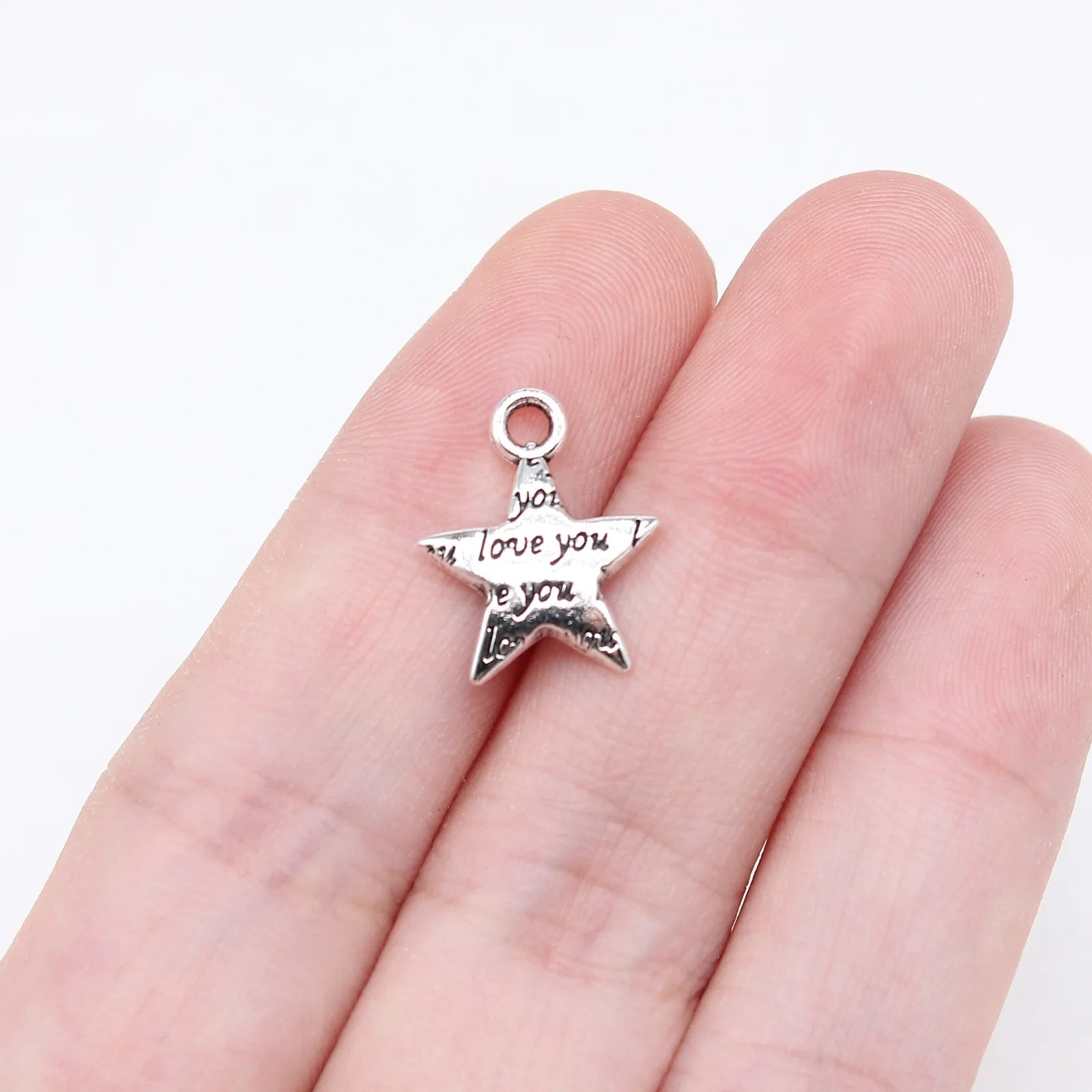 15x13mm 1.1g Zinc Alloy I Love You Star Charm Pendant for DIY Necklace and Bracelet Making