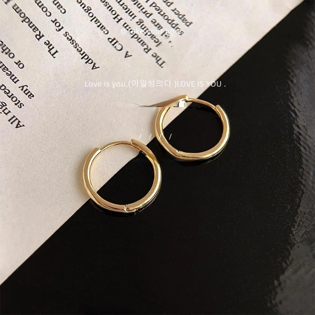 Vintage Minimalist Copper Round Hoop Stud Earrings Smooth Metal Geometric Everyday Jewelry
