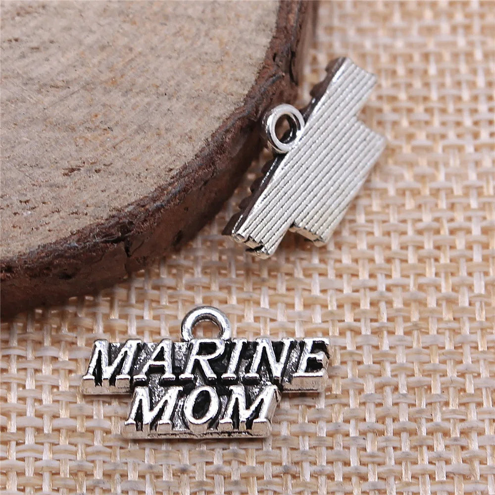 19x11mm 1.7g Zinc Alloy MARINE MOM Word Tag Letter Charm Pendant for DIY Military Family Jewelry Making