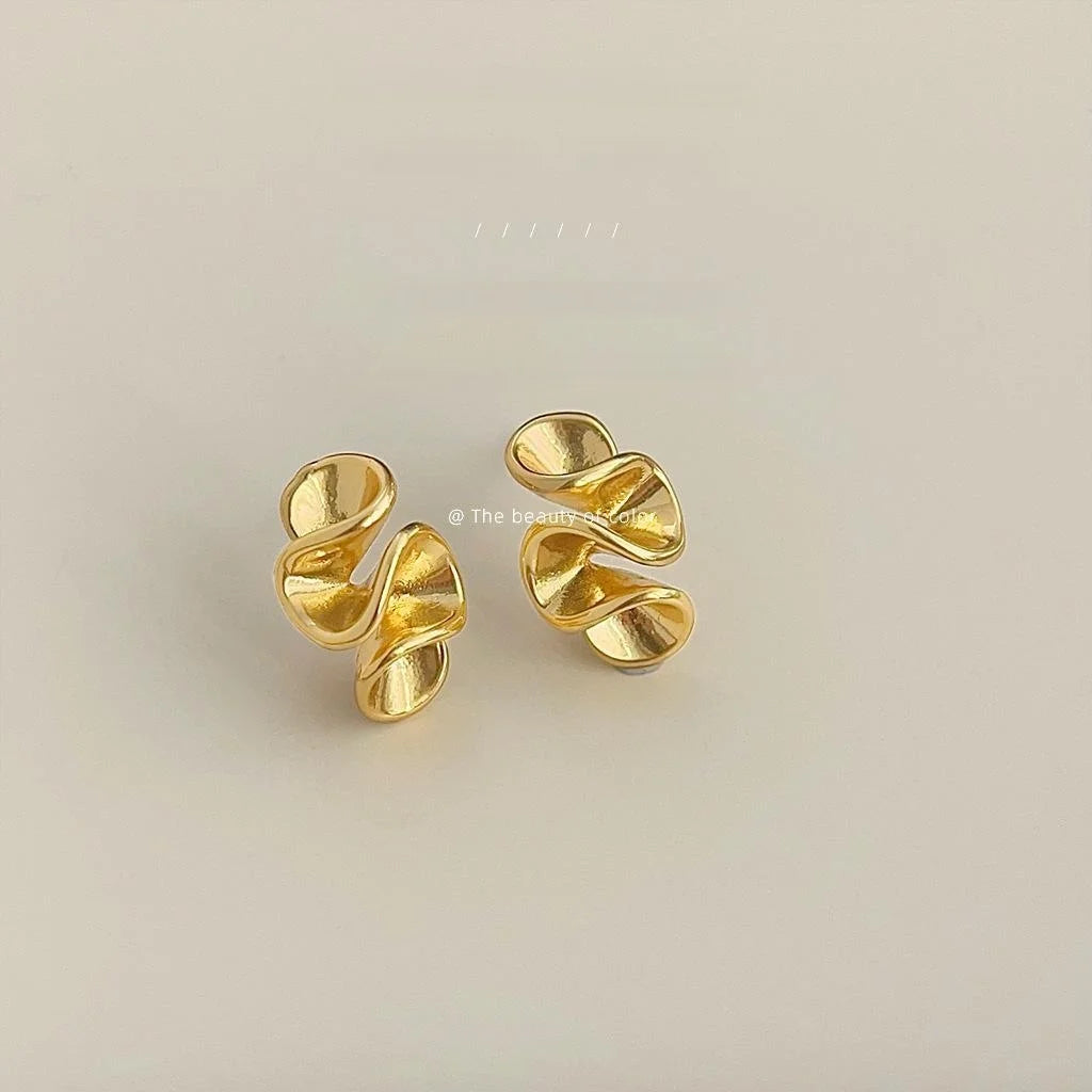 14K Electroplated Copper Irregular Geometric Stud Earrings Creative Chic Jewelry