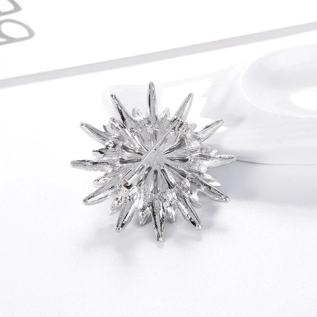 Elegant Sunflower Flower Brooch With Blue Crystal Petals, Pearl Center And Rhinestone Alloy Lapel Pin Gift