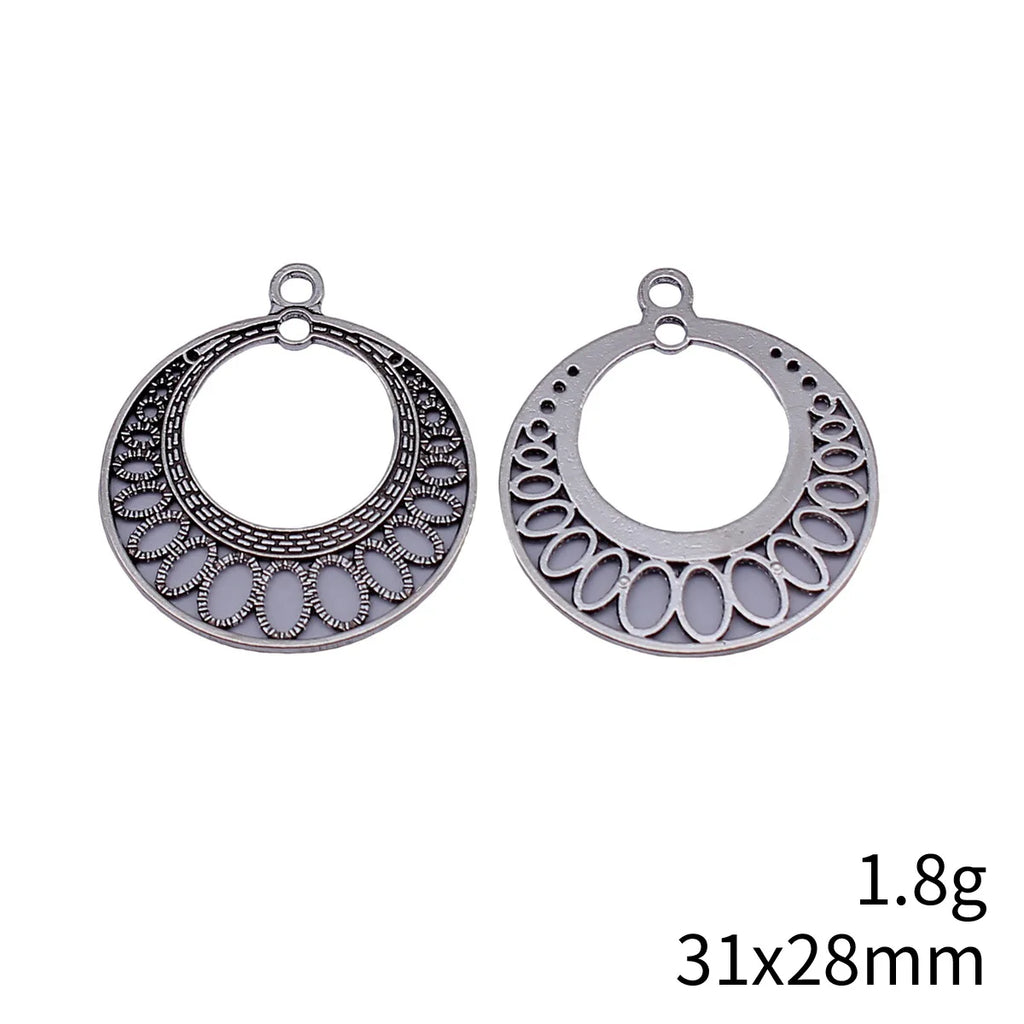 31x28mm 1.8g Antique Silver Zinc Alloy Half Moon Hollow Filigree Earring Connector Charm for DIY Earrings