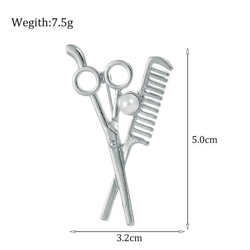 Elegant Gold Alloy Barber Scissors Comb Pearl Brooch, Rhinestone Hairdresser Lapel Pin Suit Accessory Gift