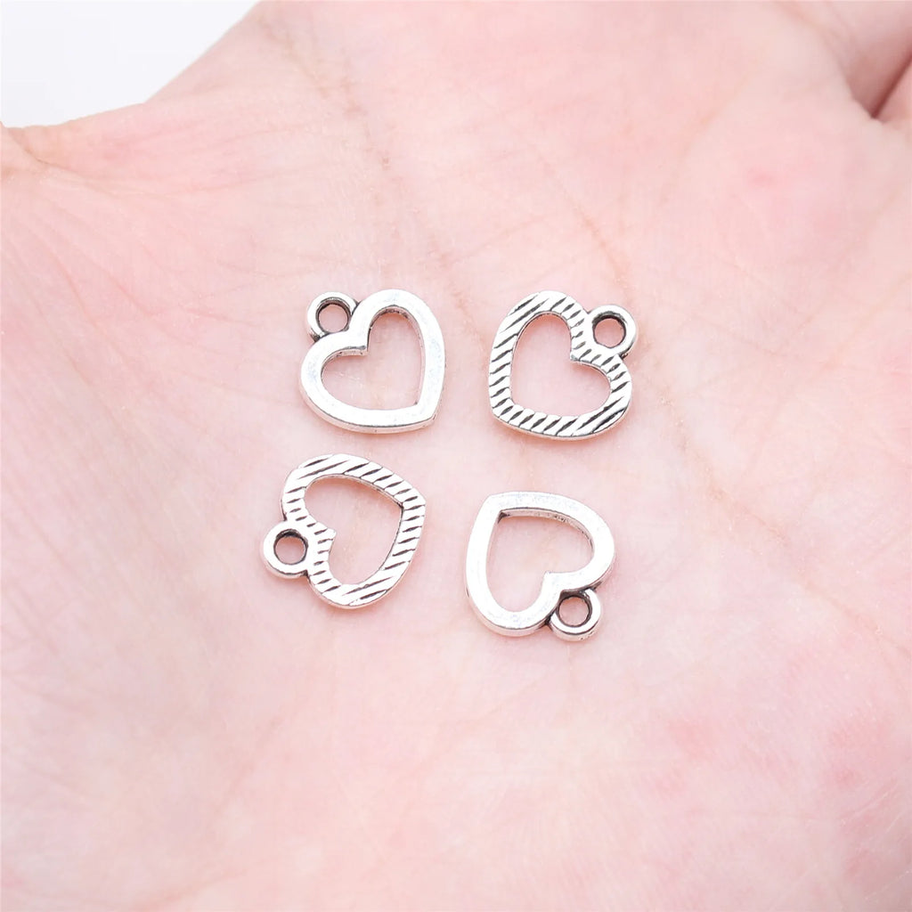 11x10mm 0.37g Antique silver zinc alloy Hollow Small Heart charm pendant for DIY bracelet necklace
