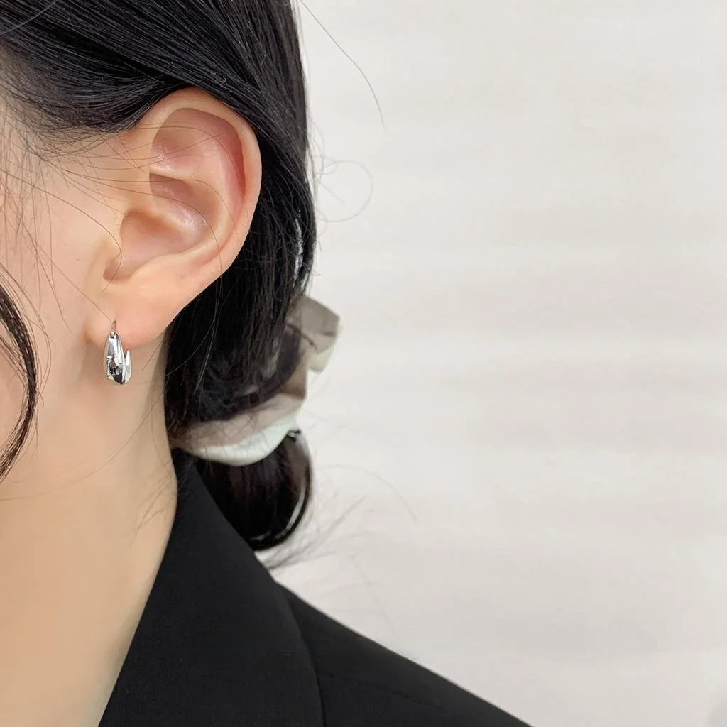 14K Gold Plated Copper Geometric Ring Stud Earrings For Women Minimalist OL Office Jewelry